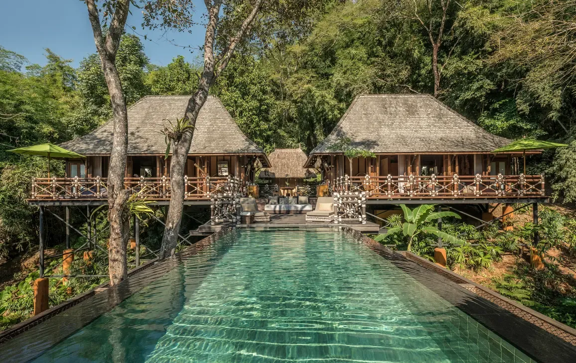 Swimming pool overlooking the jungle at Four Seasons Tented Camp Golden Triangle