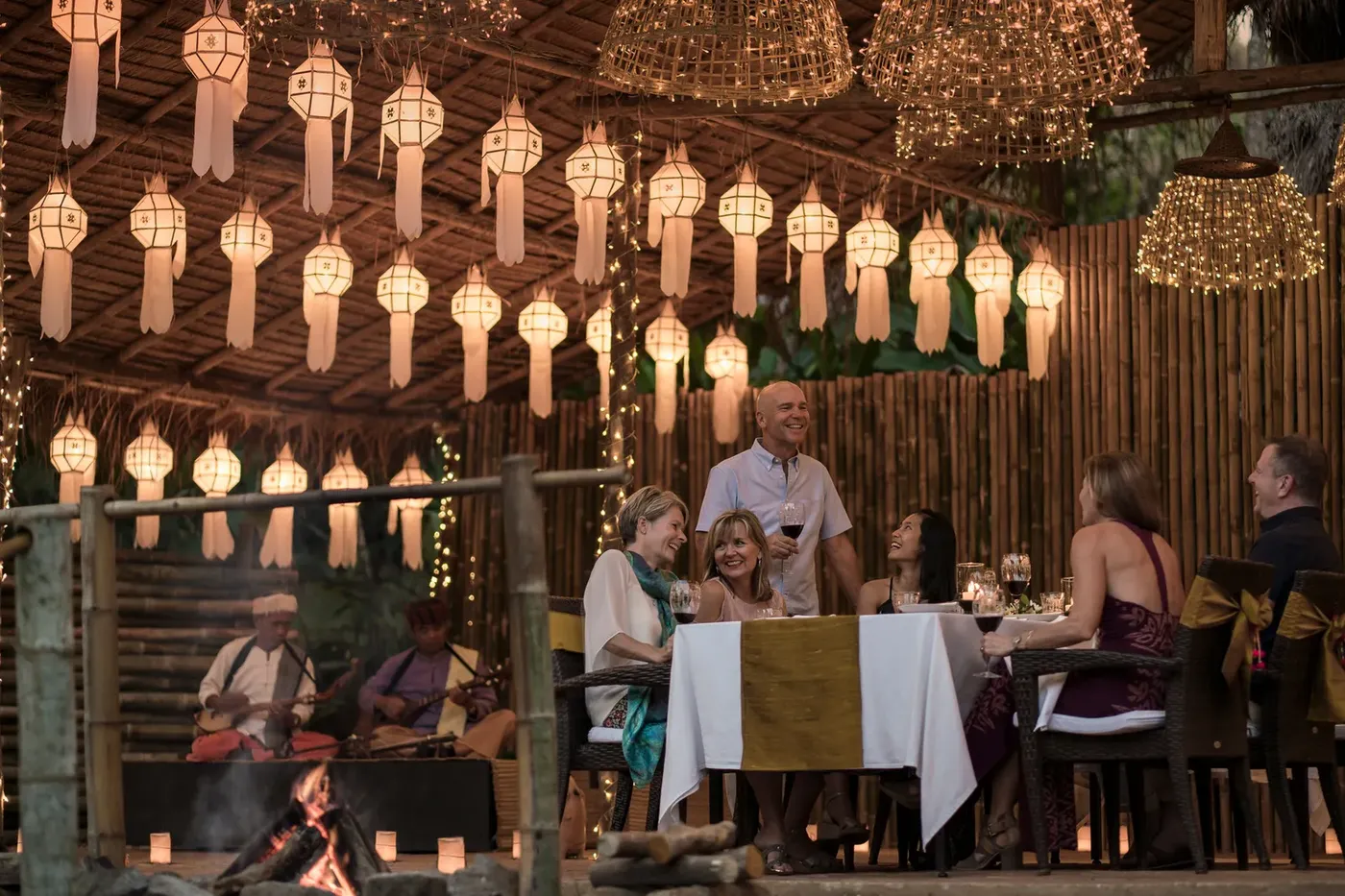 Lantern-lit dining experience at Four Seasons Tented Camp Golden Triangle