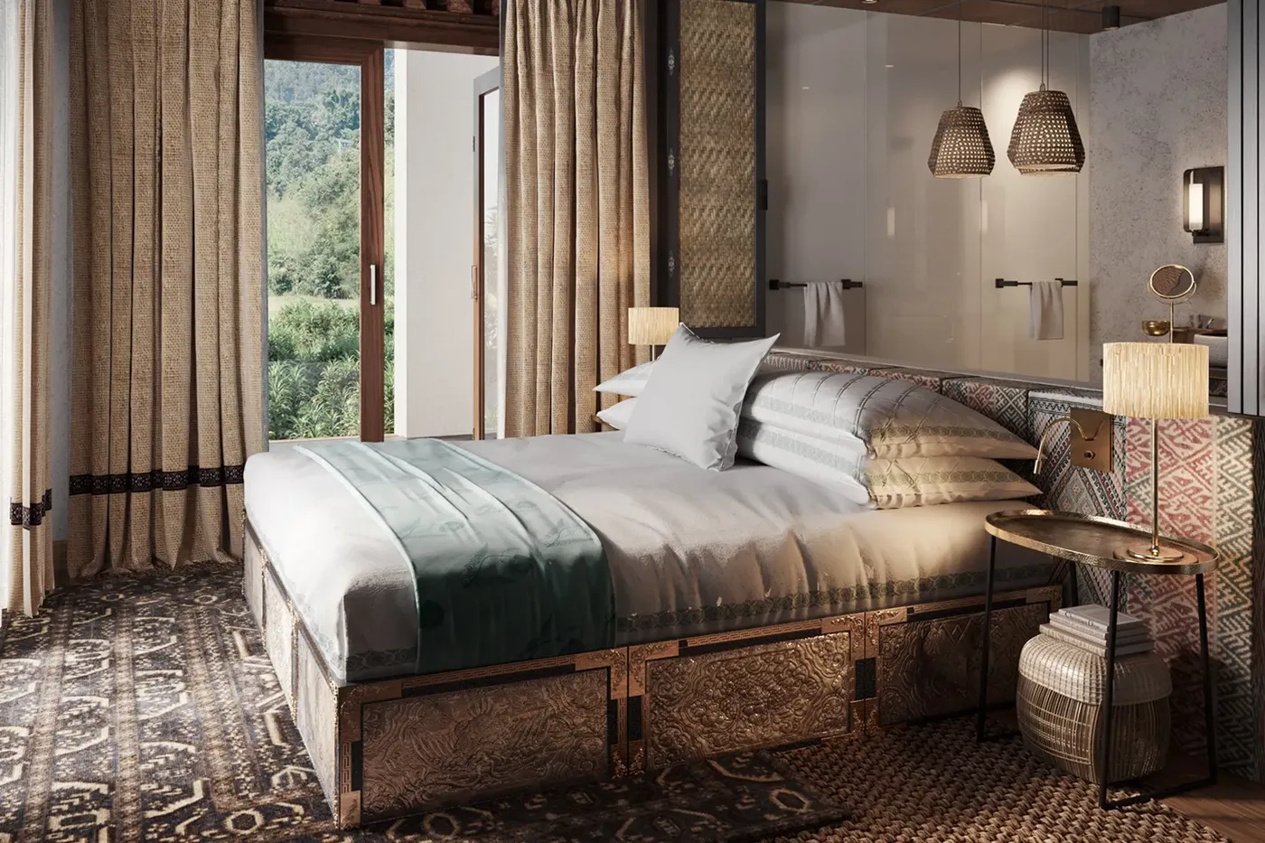andbeyond punakha river lodge family villa bedroom render for &Beyond Punakha River Lodge, Bhutan: VIAIVE Hotel Guide.