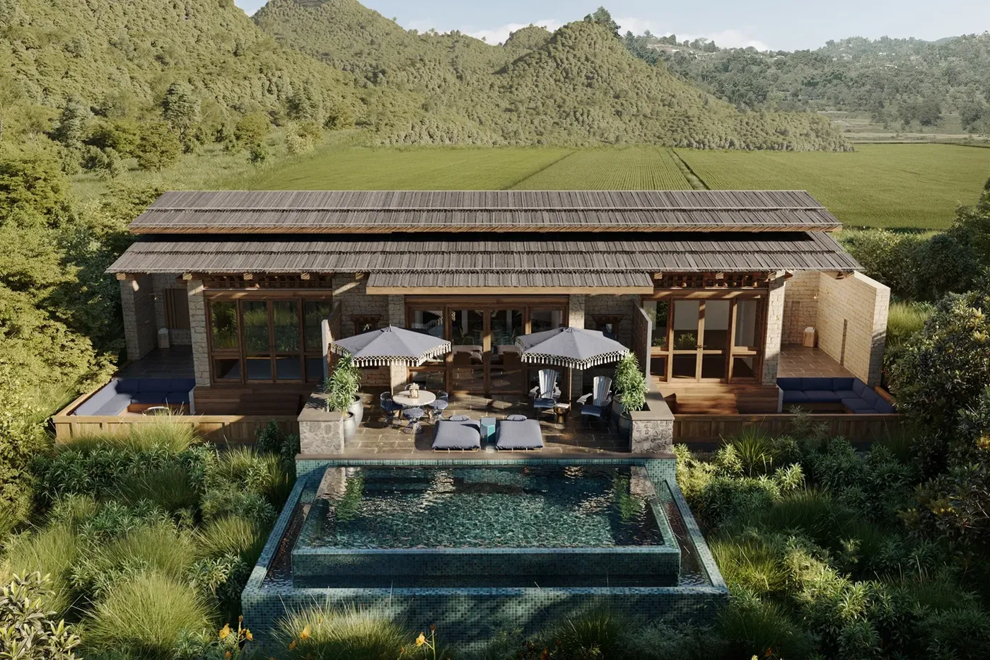 andbeyond punakha river lodge family villa render for &Beyond Punakha River Lodge, Bhutan: VIAIVE Hotel Guide.