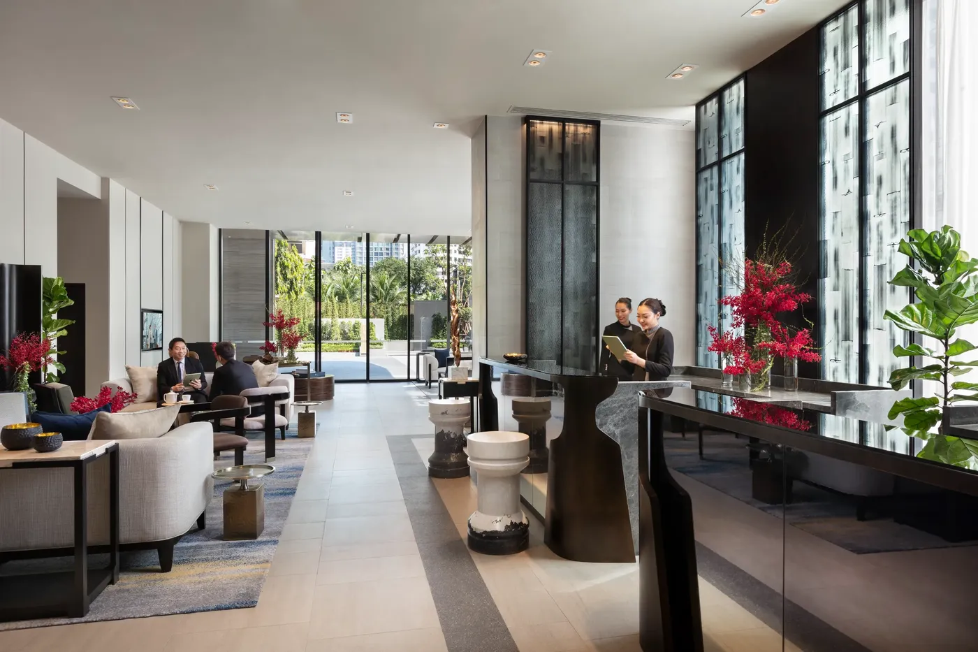 SR Thailand BKK Asc Thonglor Lobby with Staff LR for Ascott Thonglor Bangkok: VIAIVE Hotel Read for Bangkok Longer Stays, Families & Sukhumvit Dining.