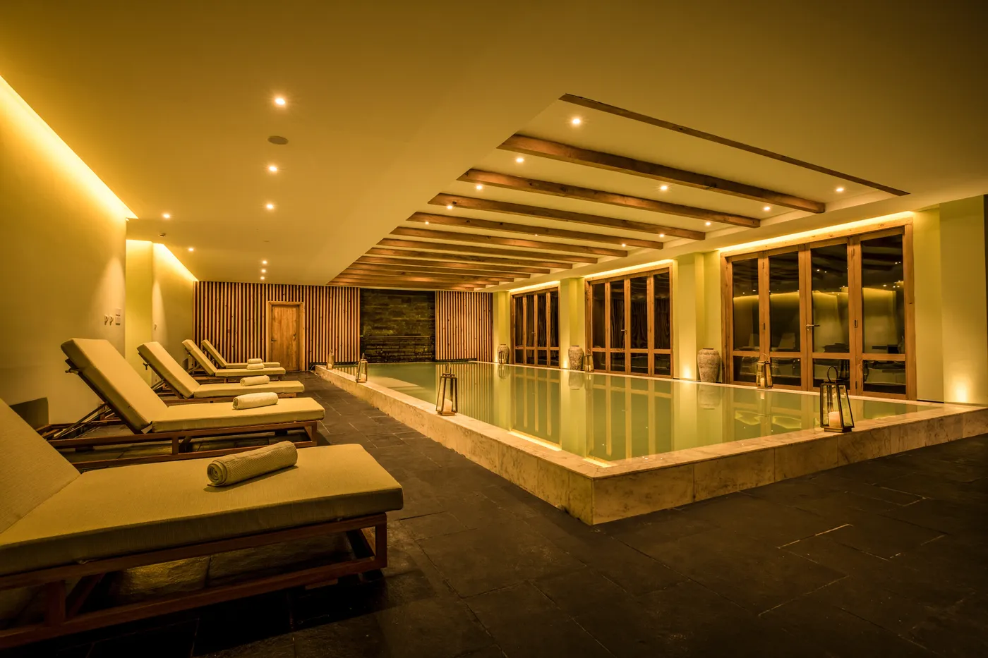 Spa pool at night for Bhutan Spirit Sanctuary, Paro: Is Bhutan’s Wellness-Inclusive Retreat Worth It?.